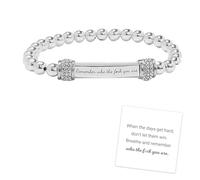 Remember Who The Fuck You Are Motivational Tube Bracelet, Self Worth Inspirational Beaded Stretch Bracelet, Personalized Handmade Engraved Bracelets Inspirational Jewelry Gifts for Women (Silver)