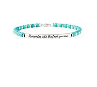 Remember Who The Fuck You Are Turquoise Tube Bracelet, Handmade Bead Adjustable Motivational Tube Bracelets, Engraved Inspirational Bracelet Jewelry Gifts for Women