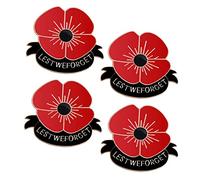 Remembrance Day 4Pcs Red Poppy Flower Lapel Pin Badge Brooch Lest We Forget Veterans Memorial Day Remembrance Sunday Unisex