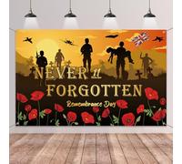Remembrance Day Banner Backdrop Decorations - Never Forgotten Poppy Sign Backdrop, Armistice Day Photo Background for Indoor Outdoor Wall Décor 150 x 100cm