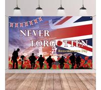 Remembrance Day Banner Backdrop Decorations - Never Forgotten Red Poppy Banners, Armistice Day Photo Background for Indoor Outdoor Wall Décor 150 x 100 cm