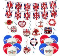 Remembrance Day Decorations Lest We Forget Banner Bunting Memorial Day Decorations Red Poppy Hanging Swirls Remembrance Day Balloons Armistice Day Home Decor