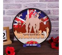Remembrance Day Decorations Sign Wooden Lest We Forget Poppy Table Signs Plaque Soldier Silhouette Home Display for Soldiers Army Memorial & Veterans Day Gifts Keepsake