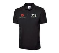 Remembrance Day Embroidered Lest We Forget Logo Polo Shirt Poppy Flower Armed Forces Day Top (Black, 3XL, 3X_l)