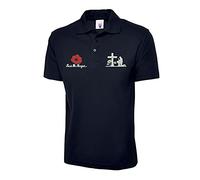 Remembrance Day Embroidered Lest We Forget Logo Polo Shirt Poppy Flower Armed Forces Day Top (Navy, M, m)