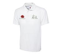 Remembrance Day Embroidered Lest We Forget Logo Polo Shirt Poppy Flower Armed Forces Day Top (White, M, m)