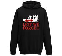 Remembrance Day Hoodie, Lest We Forget Poppy Flower Soldier Tribute, British Army Memorial Hooded Sweatshirt(XXL, Black)