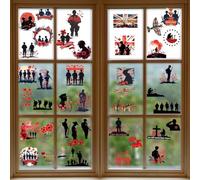 Remembrance Day Poppy Stickers Decal for Car Window Home Street School Party Decorations, Lest We Forget Window Stickers for 11th November 6 Sheets 45Pcs
