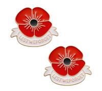 Remembrance Day Red Poppy Flower Brooches, 2 Pieces, Red and White Badges Remembrance Memorial Gift