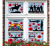 Remembrance Day Window Stickers Decorations, Poppy Window Clings Stickers
