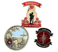 Remembrance Pin Badge Set, Lest We Forget Soldier All Gave Some Enamel Brooch, 3 Pieces