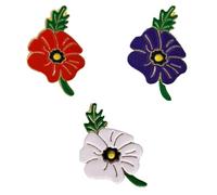 Remembrance Poppy Badges and Pins 2025 Brooch Gift Purple Red White Set of 3