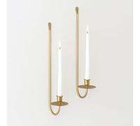 Remenna Metal Wall Candle Sconce Holder Set of 2 Wall Mount Candle Holder Pillar Holder Modern Wall Candle Sconces Hanging for Living Room Farmhouse Fireplace Wedding 16.5"×5"×3" (Gold)