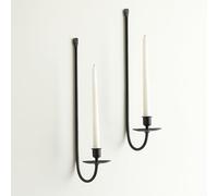 Remenna Metal Wall Candle Sconce Holder Set of 2 Wall Mount Candle Holders Modern Wall Candle Sconces Hanging for Living Room Farmhouse Fireplace Wedding 16.5"×5"×3" (Black)
