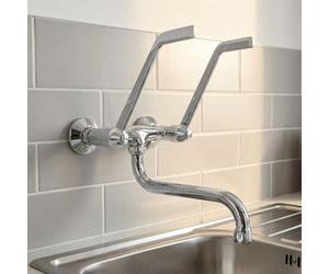 Remer Long Levers + 's' Spout Chromed Wall Mounted Mixer Tap Faucet Disabled Mobility
