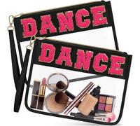 Remerry 2 Pcs Chenille Letter Clear Pouch Monogram Preppy Patch Bag Cute Waterproof PVC Makeup Cosmetic Toiletry Snack Organizer for Women Travel Gym Purse(Dance,Black)