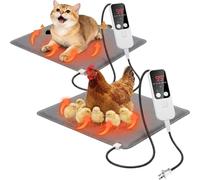 Remerry 2 Pcs Chicken Heated Pads 20 x 14 Inch Pet Heating Pad Small Animal Indoor Outdoor Heating Pad Adjustable Temperature Waterproof Heated Mat 30-Level Controller (25-60°c) with 10-Hour Timer