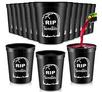 Remerry 24 Pcs Death to My 20s Thick Cup, 16 oz Gothic 30th Birthday Party Black Plastic Tumbler Cups, Stadium Cups Rip Twenties 20s Birthday Decorations for Party Supplies(White Print)