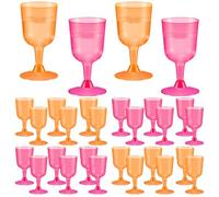 Remerry 24 Pcs Orange Pink Party Plastic Wine Glasses 5 oz Goblets with Stem Hot Pink Orange Unbreakable Drinking Glasses Drinkware Cup for Valentines Day Wedding Birthday Baby Shower Party Supplies