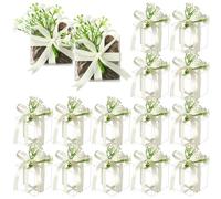 Remerry 50 Sets Clear Favor Boxes 2.4 x 2.4 x 2.4 Inches Plastic Clear Gift Boxes with Artificial Baby Breath Flowers Satin Ribbons Mini Transparent Cube for Wedding Bridal Shower Birthday Party