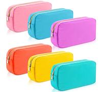 Remerry 6 Pcs Nylon Cosmetic Bag Travel Make up Pouch Toiletry Bag with Zipper Preppy Makeup Bag Waterproof Makeup Organizer Bag Set for Women Girls, Multi Colors, 9.45 x 2.4 x 5.1 Inch