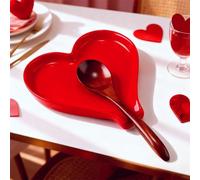 Remerry Heart Cute Spoon Rest for Kitchen Counter, 6 Inch Ceramic Utensil Tray for Stove Top, Coffee Teaspoon Holder & Organizer for Coffee Station & Bar, Teaspoon Holder (Red)