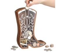 Remerry Wooden Piggy Bank Large Western Cowboy Money Box Clear Wood Coin Box Unbreakable Saving Money Jar Personalized Creative Gifts for Birthday Christmas Western Home Decor