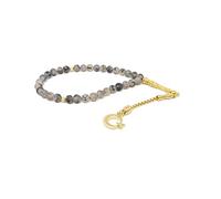 Remi Bijou prayer chain Tesbih 33 beads made of grey agate with pendant 'Moon with Star' gold color