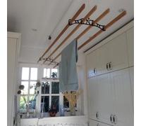 REMI TOOLS Traditional Kitchen Airer Pulley Dryer Kit with 4 Wood Laths Slats 2M Victorian Edwardian Clothes Horse Creel Airer Dryer Kitchen Rack Ceiling Pulley Laundry Drier (Black, 4 slats)