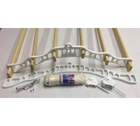 REMI TOOLS Traditional Kitchen Airer Pulley Dryer Kit with 6 Wood Laths Slats 1.5M Victorian Edwardian Clothes Horse Creel Airer Dryer Kitchen Rack Ceiling Pulley Laundry Drier (White, 6 slats)