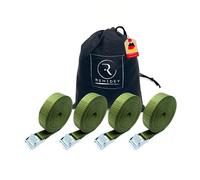 REMIDEY Tie Down Straps with Clamping Lock - Long Lashing Strap Set - Green - 5 m - Pack of 4 - DIN EN 12195-2 - Load Capacity up to 250 kg - Mounting Strap for Motorcycle, Camping, Bicycle Carrier