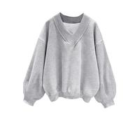 Remidoo Oversized Sweatshirt for Women V Neck Sweatshirts Casual Fleece Long Sleeve Pullover Top, Grey, Medium
