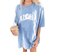 Remidoo Women's Casual Oversized T Shirt Short Sleeve Graphic Tee Letter Sun Moon Shirts, Blue Alha, XL