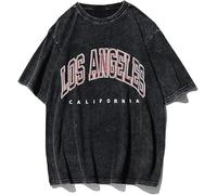 Remidoo Women's Casual Oversized T Shirt Short Sleeve Graphic Tee Letter Sun Moon Shirts, Grey Los Angeles, M