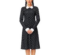 Remimi Halloween Womens Dress Family Party Long Sleeve Printed Black Dresses, Black Floral, Medium