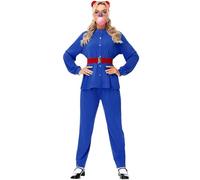 Remimi Halloween Womens Gum-Chewing Ticket Winner Costume Cosplay Blue Shirt & Pants with Belt, Blue, Medium