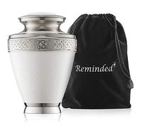 Reminded Cremation Memorial Urn for Human Ashes, Silver and White Adult Funeral Urn with Velvet Bag