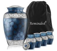 Reminded Set of 5 Decorative Cremation Urns for Human Ashes - 1 Adult + 4 Keepsake Token Size, Blue