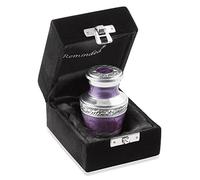 Reminded Small Cremation Keepsake Urn for Human Ashes, Lavender and Silver Miniature Memorial Urn with Velvet Case
