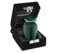 Reminded Small Cremation Memorial Urn for Human Ashes, Green Mini Keepsake with Velvet Case