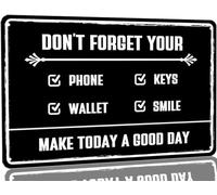 Reminder Checklist Metal Tin Sign Don't Forget Your Phone Keys Wallet Smile Signs Reminder Decor for Farm Bar Cafe Restaurants Office Decor 8x12 Inch