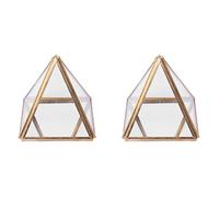 Remingtape 2X Glass Jewelry Box Golden Geometric Decorative Box Geometric Glass Pyramid Ring Holders for Wedding Birthday Gift S