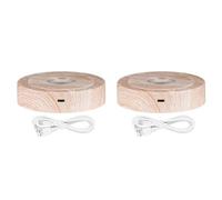 Remingtape 2X Round Stand Led Rotating Display Stand Base for Crystals Lighted Base 8 Light Modes Display Pedestals(Wood Color)