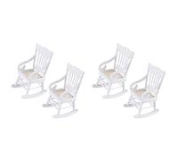Remingtape 4 Pcs 1:12 Toy Miniature Furniture Wooden Rocking Chairs Toy Accessories for Doll House Decoration,White