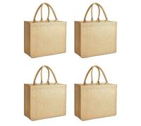 Remingtape 4X Burlap Tote Bags Reusable Cotton Shopping Grocery Bag with Handles, Laminated Interior, Bridesmaid Tote Bags