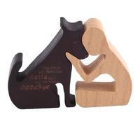 Remingtape Wooden Dog Family Statue Ornaments Dog Family Statue Handmade Wood Decoration, Ornament Craft Arts for Office, Living Room (Man+Puppy)