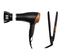 Remington Hair Care Gift Set - Ceramic Hair Straighteners and 2000 W Ionic Hair Dryer with Concentrator D3012GP, Black/Bronze