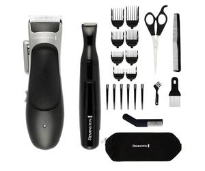 Remington Hair Clipper and Detail Trimmer Kit, 25 Pieces, Cordless Use | Set with Ceramic Coated Self-Sharpening Blades, 6 Clips, 6 Combs from 3-25mm and Up to 40 Minutes Cordless Usage