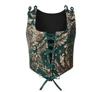 Reminisce Boutique Renaissance Corset Ren Faire Bodice Celtic Pirate Medieval Steampunk, Green/Gold, Small