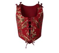 Reminisce Boutique Renaissance Corset Ren Faire Bodice Celtic Pirate Medieval Steampunk, Red/Gold, Large